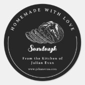 Moderne Zwarte Zelfgemaakte Bakkerij Zuurdesem Sti Ronde Sticker (Voorkant)