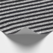 Moderne zwarte zilver glitter Stripes Patroon Cadeaupapier (Hoek)