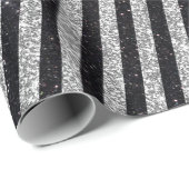 Moderne zwarte zilver glitter Stripes Patroon Cadeaupapier (Rol Hoek)