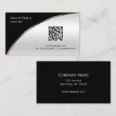 Moderne zwarte zilver QR Elegant Professional Visitekaartje (Voorkant / Achterkant)