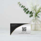 Moderne zwarte zilver QR Elegant Professional Visitekaartje (Staand voorkant)