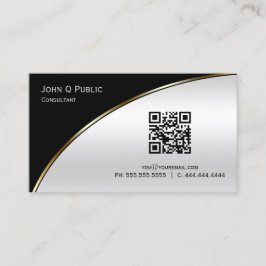 Moderne zwarte zilver QR Elegant Professional Visitekaartje