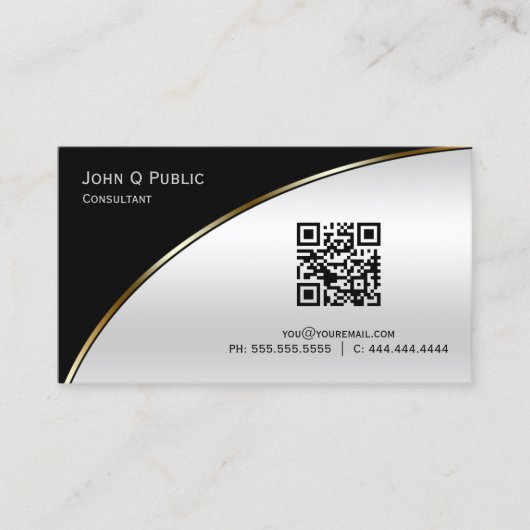 Moderne zwarte zilver QR Elegant Professional Visitekaartje (Voorkant)