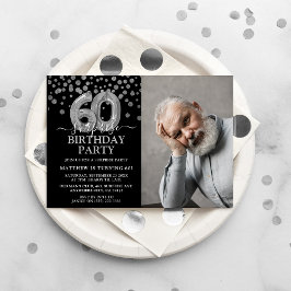 Moderne Zwarte & Zilveren 60e Verjaardag Surprise Kaart