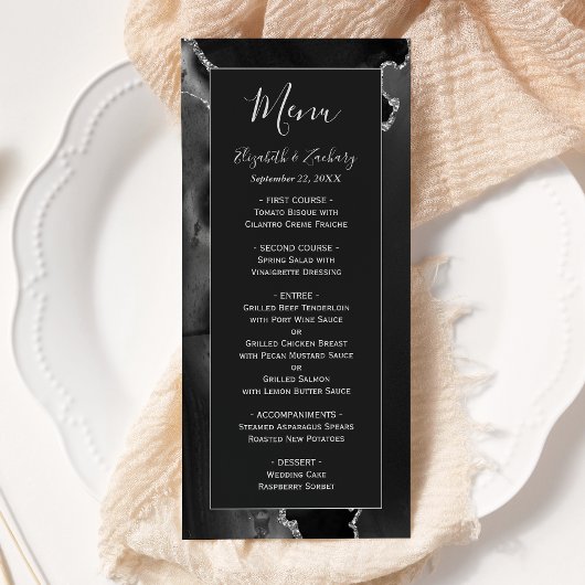 Moderne Zwarte Zilveren Agate Huwelijk Menu