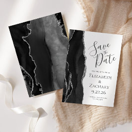 Moderne Zwarte Zilveren Agate Save the Date