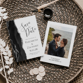 Moderne Zwarte Zilveren Agaten Foto Save the Date