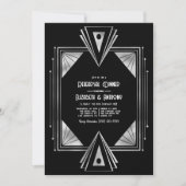 Moderne zwarte & zilveren Art Deco proefhuwelijksd Kaart (Voorkant)