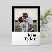 Moderne zwarte zilveren fotobruiloft met behoud va folie uitnodiging (Staand Voorkant)