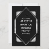 Moderne Zwarte & Zilveren Gatsby Art Deco Trouwkaa Kaart (Voorkant)
