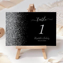 Moderne Zwarte Zilveren Glitter Rand Trouw Kaart