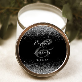 Moderne Zwarte Zilveren Glitter Rand Trouw Ronde Sticker