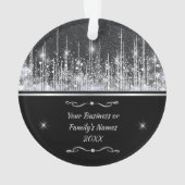 Moderne Zwarte Zilveren Glitter Script Familiebedr Ornament (achterkant)