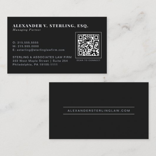 Moderne Zwarte Zilveren QR-code Luxe Professioneel Visitekaartje (Voorkant / Achterkant)