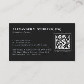 Moderne Zwarte Zilveren QR-code Luxe Professioneel Visitekaartje (Voorkant)