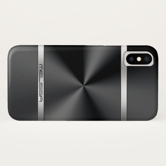 Moderne zwarte zilverstrips met metalen afdruk Case-Mate iPhone case (Achterkant (horizontaal))