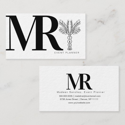 Moderne zwarte zwart-witpalmboom visitekaartje (Voorkant / Achterkant)