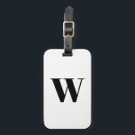 Moderne zwarte zwarte, aangepaste monogram initiaa bagagelabel<br><div class="desc">Aanpassen, personaliseren monogram, initiaal, letter zwart en wit modern elegant klassiek, stijlvol Bagagelabel geraffineerd, stijlvol, stijlvol script</div>