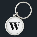 Moderne zwarte zwarte, aangepaste monogram initiaa sleutelhanger<br><div class="desc">Aanpassen, personaliseren monogram, initiaal, letter zwart en wit modern elegant klassiek script geraffineerde stijlvolle Sleutelhanger.</div>