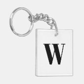 Moderne zwarte zwarte, aangepaste monogram initiaa sleutelhanger (Voorkant Links)