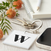 Moderne zwarte zwarte, aangepaste monogram initiaa sleutelhanger (Voorkant Rechts)