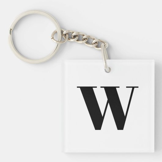 Moderne zwarte zwarte, aangepaste monogram initiaa sleutelhanger (Voorkant)