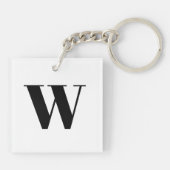 Moderne zwarte zwarte, aangepaste monogram initiaa sleutelhanger (Achterkant)