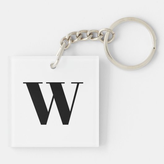 Moderne zwarte zwarte, aangepaste monogram initiaa sleutelhanger (Achterkant)