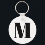Moderne zwarte zwarte, aangepaste monogram initiaa sleutelhanger<br><div class="desc">Moderne zwarte en witte initiaal letter minimalistisch elegante sleutelhanger van de douanemonogramletter. zwarte tekst, witte effen kleur achtergrond</div>