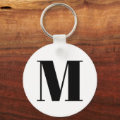 Moderne zwarte zwarte, aangepaste monogram initiaa sleutelhanger (Voorkant)