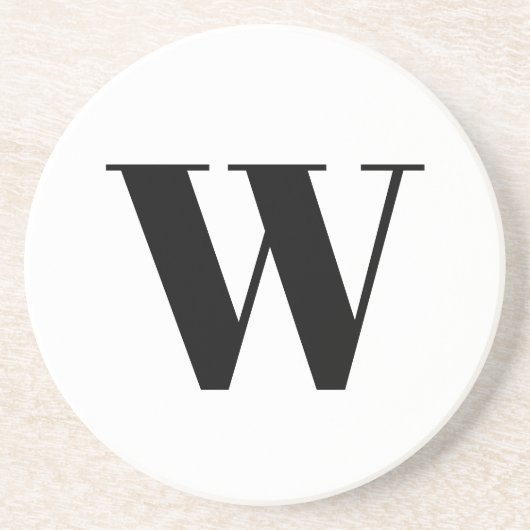 Moderne zwarte zwarte, aangepaste monogram initiaa zandsteen onderzetter (Voorkant)