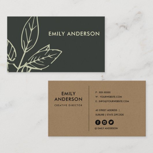 MODERNE ZWARTE ZWARTE RUST BROWN LEAVES VISITEKAARTJE (Voorkant / Achterkant)