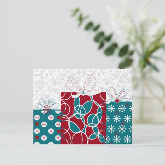 Moderne, Zweedse rode blauwe Cadeaus, gevlekte cad Briefkaart (Staand voorkant)