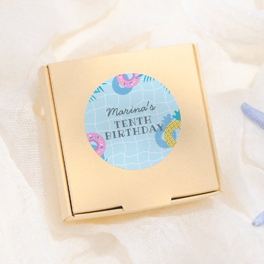 Moderne zwembadfeest verjaardag ronde sticker