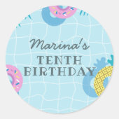 Moderne zwembadfeest verjaardag ronde sticker (Voorkant)
