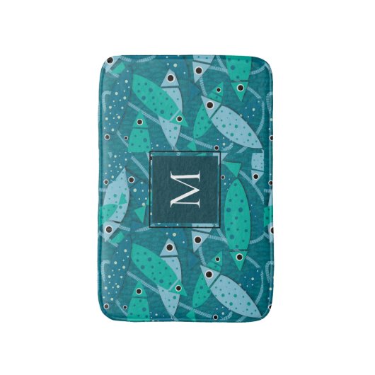 Moderne zwemvispatroonmonogram badmat (Voorkant Verticaal)