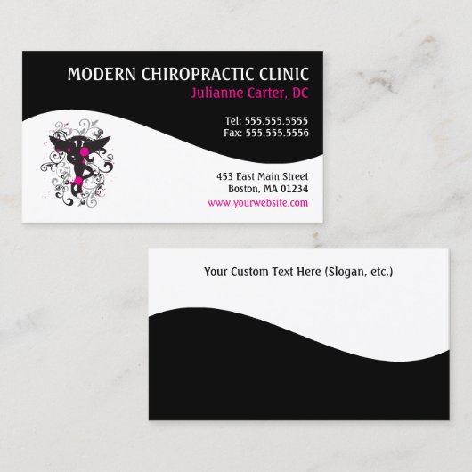 Moderne Zwirl Feminine Chiropractische Visitekaart Visitekaartje (Voorkant / Achterkant)