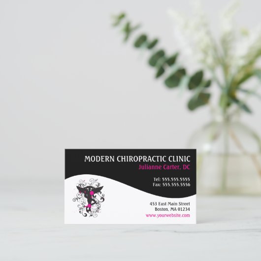 Moderne Zwirl Feminine Chiropractische Visitekaart Visitekaartje (Staand voorkant)