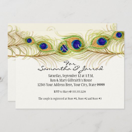 Moderne Zwirl Peacock Verloving Opslagdatum Kaart (Voorkant / Achterkant)