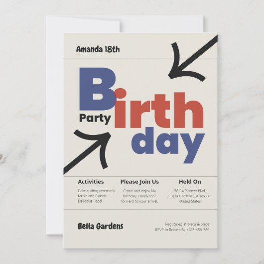 Moderne Zwitserse stijl verjaardag uitnodiging (Voorkant)