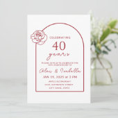 ModerneMinimalistische Ruby Red 40ste bruiloft Jub Kaart (Staand voorkant)