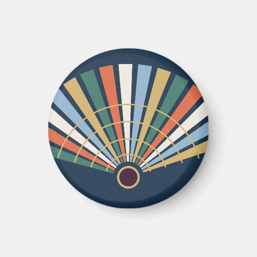Moderner Art-Déco-Fächer in Navy und Jade Magneet (Voorkant)