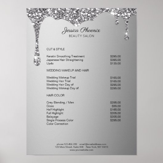 Moderner Glamor Silber Glitzer sinkt Poster (Voorkant)
