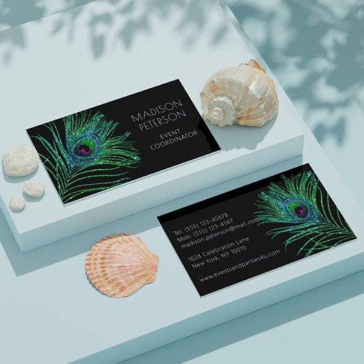 Moderner Glitter Feather Evenementenplanner Visitekaartje