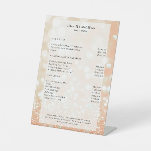 Moderner Glitter Salon Price Sockelschild Reclamebord Met Voetstuk (Voorkant)