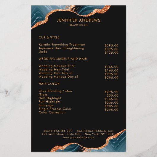Moderner Marmor Glitzer Salon Preisliste Flyer (Voorkant)