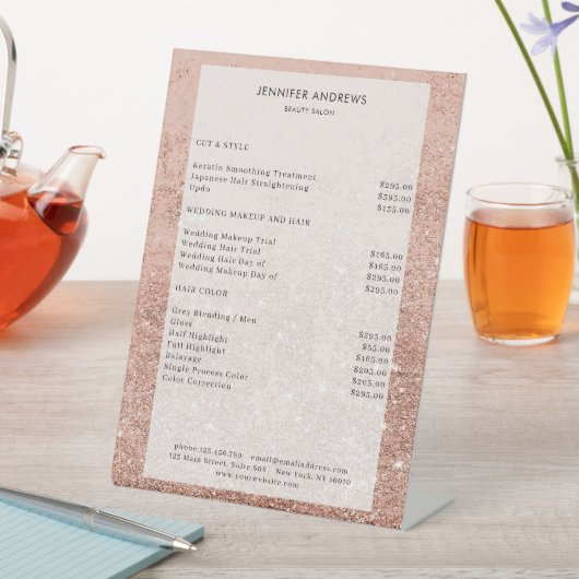 Moderner Pfirsich Glitzer Salon Prijs Reclamebord Met Voetstuk (Insitu)