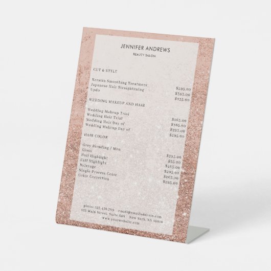 Moderner Pfirsich Glitzer Salon Prijs Reclamebord Met Voetstuk (Voorkant)