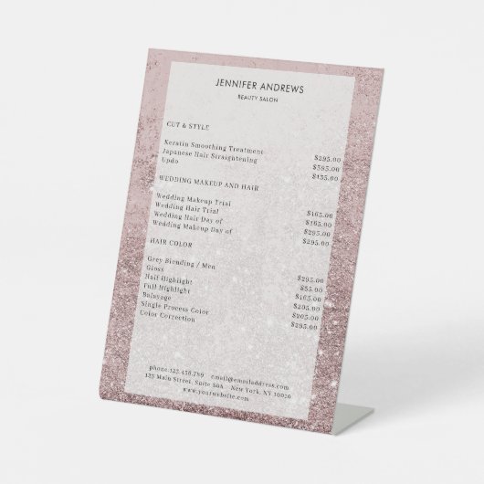 Moderner Rosa Glitzer Salon Prijs Sockelschild Reclamebord Met Voetstuk (Voorkant)