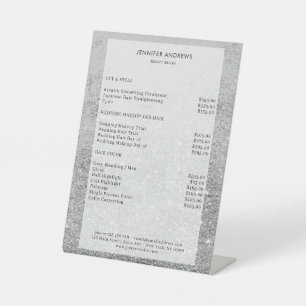 Moderner Silber Glitzer Salon Prijs Sockelschild Reclamebord Met Voetstuk